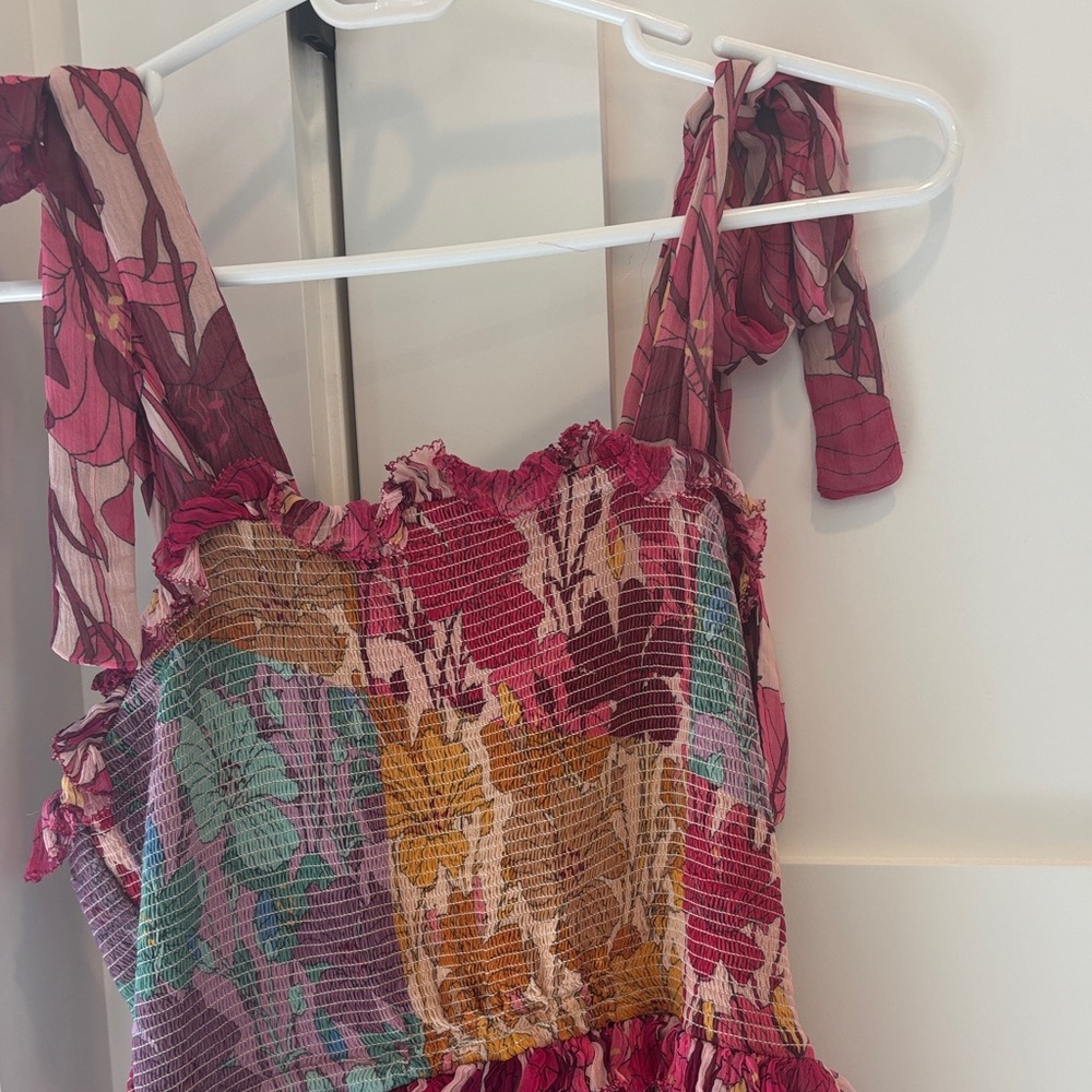 Let Me Be smocked top sleeveless, midi, multicolor dress, XS